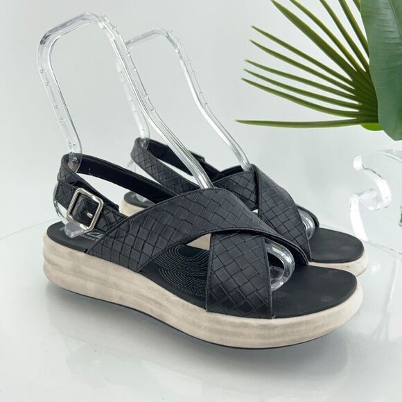 Clarks Womens Drift Sun Sandal Size 10 Black Woven Slingback Platform Wedge - Picture 1 of 16